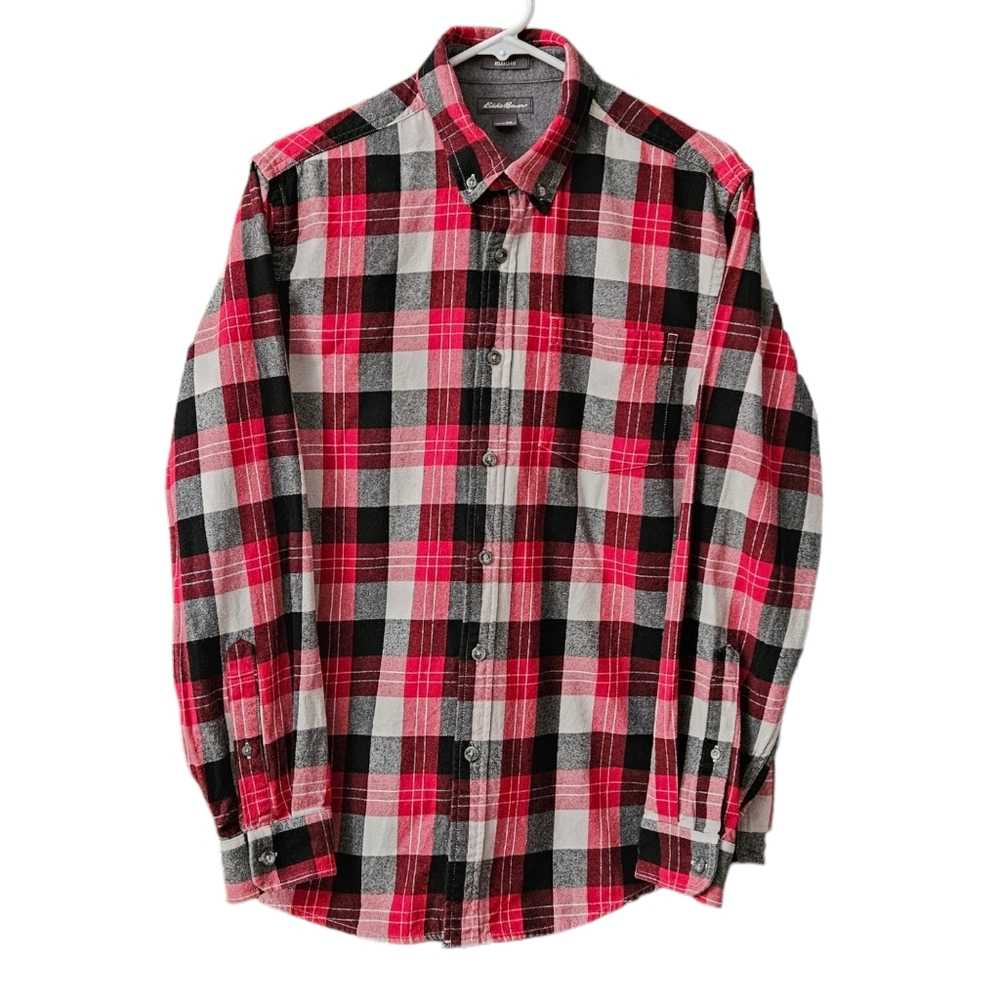 Eddie Bauer Men's Flannel Button Down Shirt Size M Relaxed Fit Plaid Red…